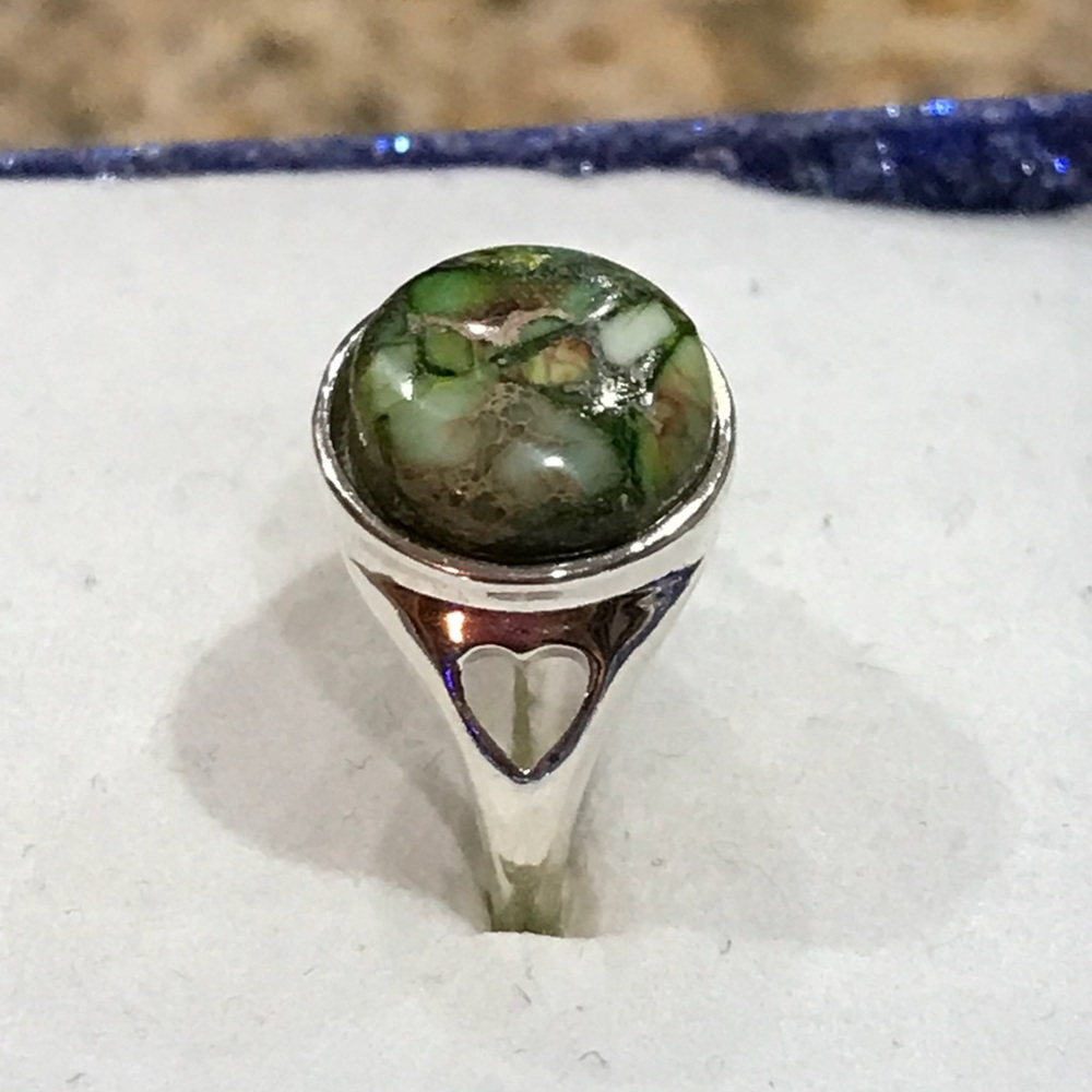 Green Copper Turquoise Silver Ring - image 2